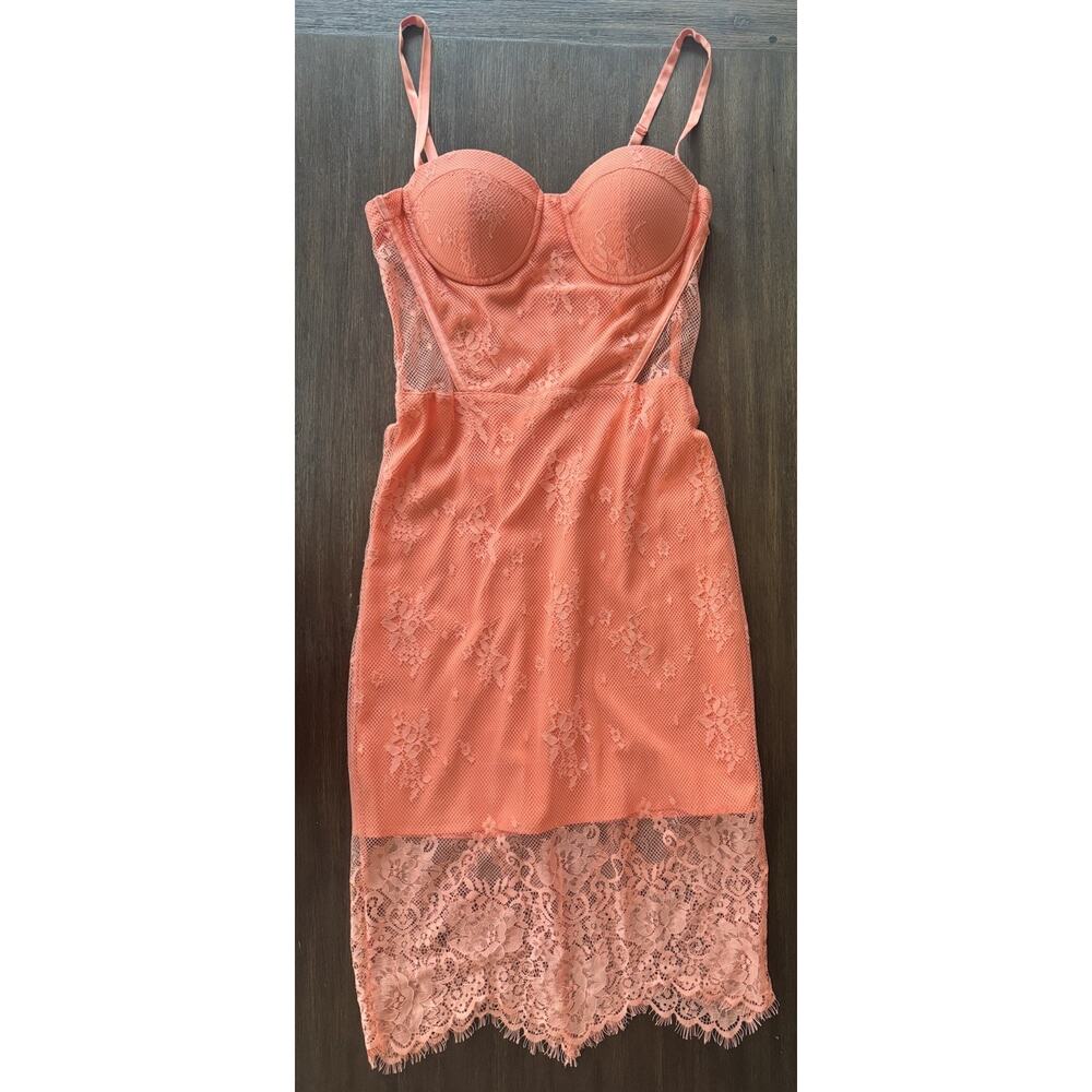 bebe Coral Lace Midi Dress